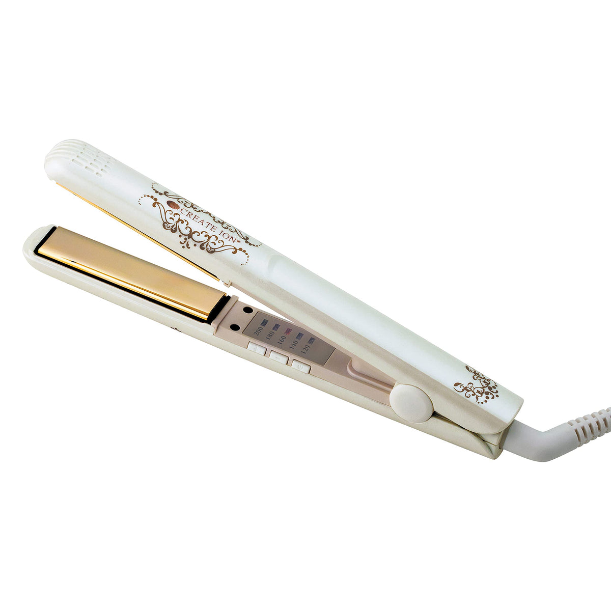 Slim Gold-Coated Hair Straightener CIS-R01, Dual Voltage AC 100-240 V, Five Temperature Steps from 120 to 200 Degrees C, 3 m Cord