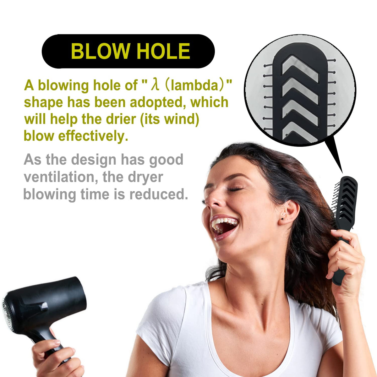 VESS Hair Styling Pro Skeleton Brush SPR-1200, 7-Row Nylon Vent Brush with Lambda Blow Holes, Matte Black, Made in Japan