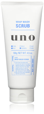 Uno Whip Wash Scrub, Double-Scrub Dense Foam Face Wash with Natural Clay and Menthol, Citrus Green Scent, 130 g
