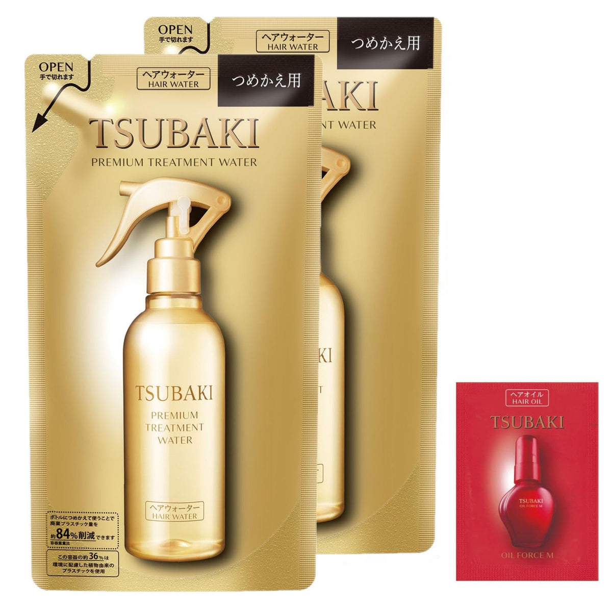 Tsubaki Premium Treatment Water, Leave-In Damage Repair Hair Water, 210mL Bottle + 200mL Refill