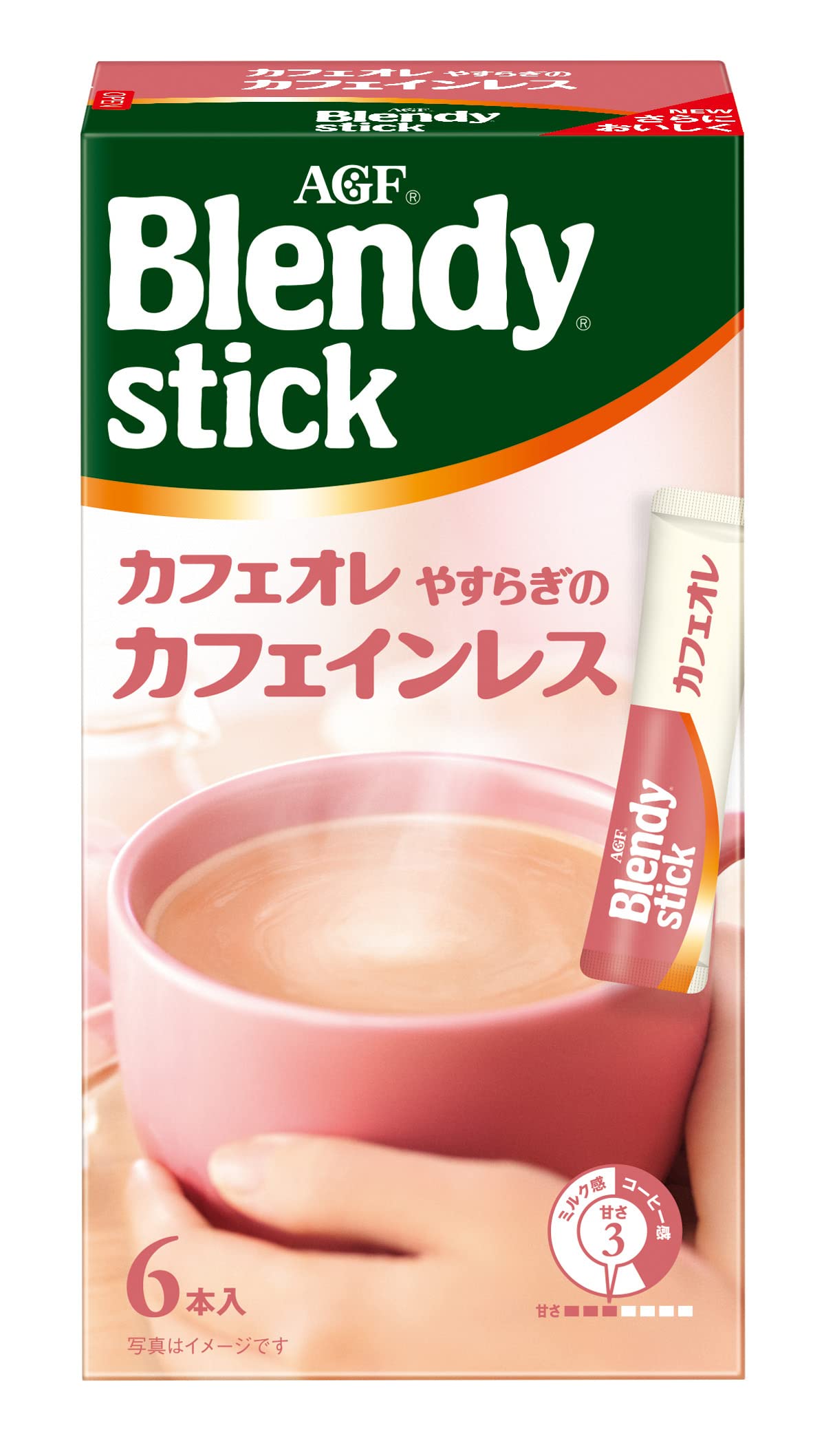 AGF Blendy Stick Instant Sticks, 6 Sticks, Melty Honey Black Tea Au Lait Or Cafe Au Lait Caffeine-Less