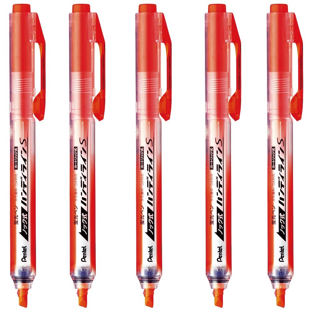 Pentel Handy-Line S Knock Highlighter SXNS15, Cap-Free Fluorescent Marker with Ball Shutter, 145 mm and 29 g, 5-Colour Set or Single Colours in Packs of 5 or 10
