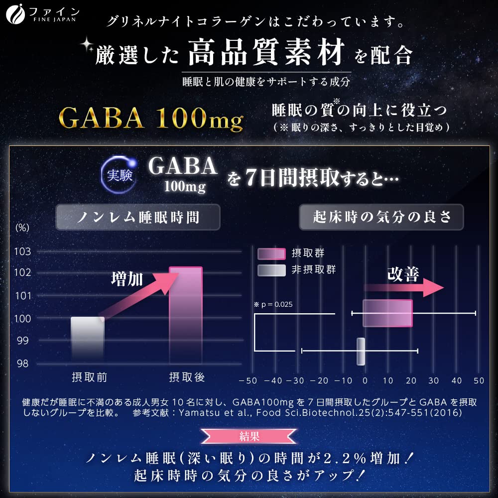Fine Japan Grinel Night Collagen, Fish Collagen Peptide 2,500 mg and GABA 100 mg, Notified Food with Function Claims, Pineapple Flavor, 28 Sticks