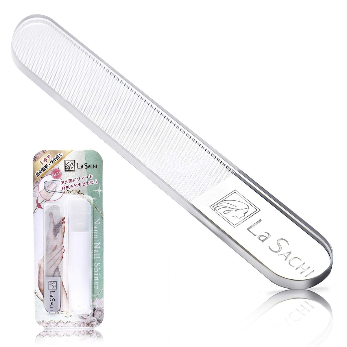 La SACHI Nano Glass Nail File and Nail Shiner, Tempered Glass 0.01 mm Particle Nail Buffer for Shaping and Polishing, Reusable, Made in Japan