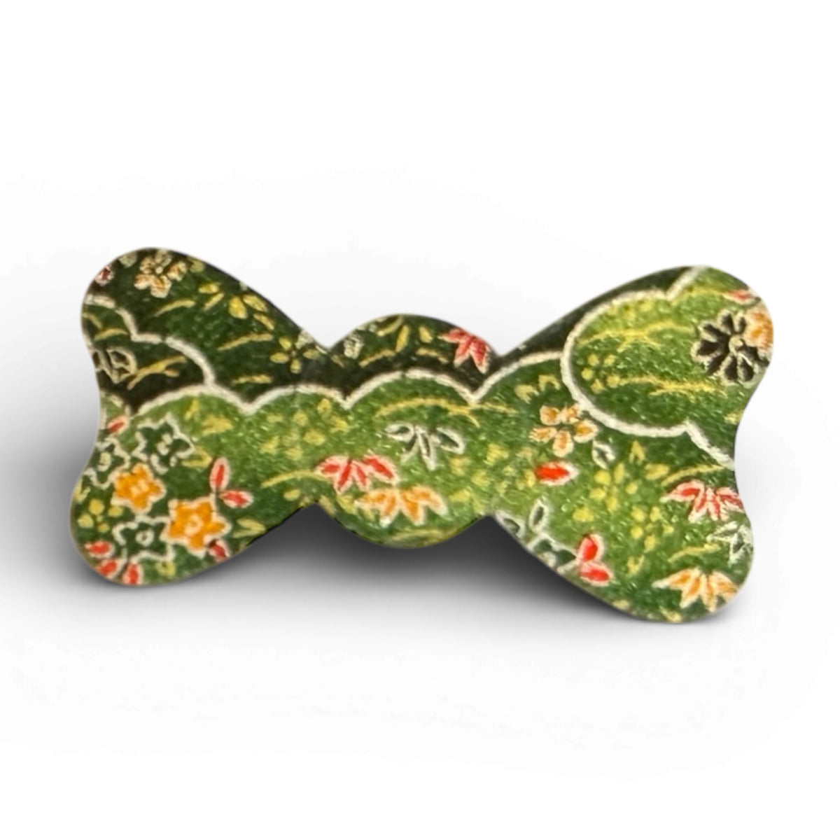 Japanese Chirimen Cloud and Flower Pattern No-Crease Hair Clip for Bangs, Made in Japan, 7 Shapes and 5 Colors