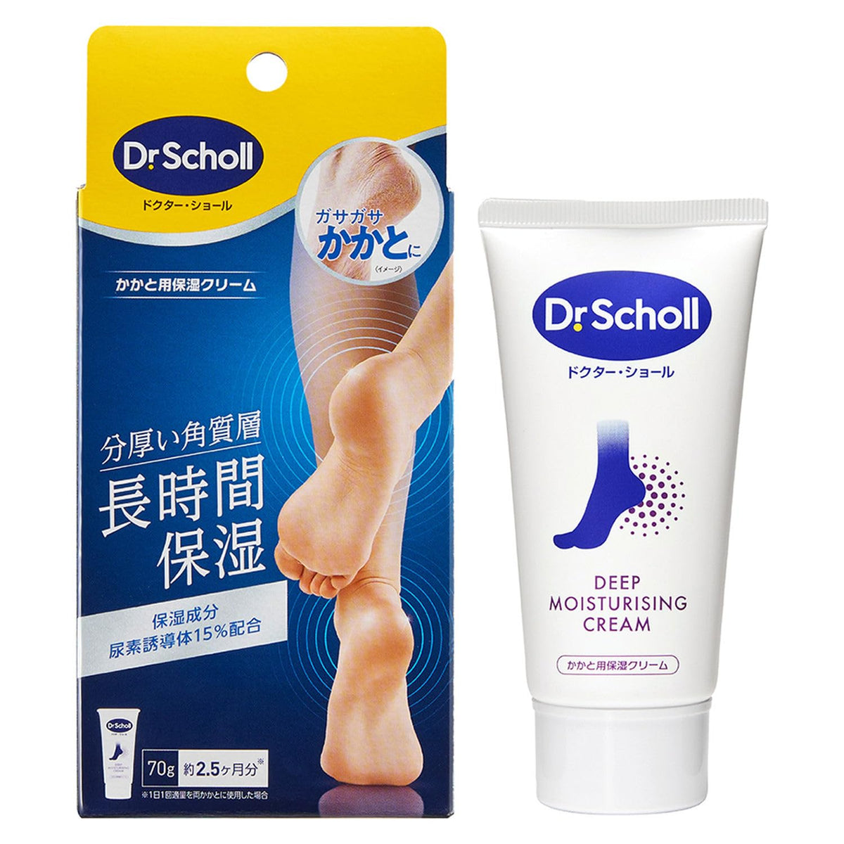 Dr. Scholl Heel Moisturising Cream 70 g, Fragrance-Free Gel Cream with 15% Urea Derivative for Long-Lasting Moisture on Thick, Rough Heels