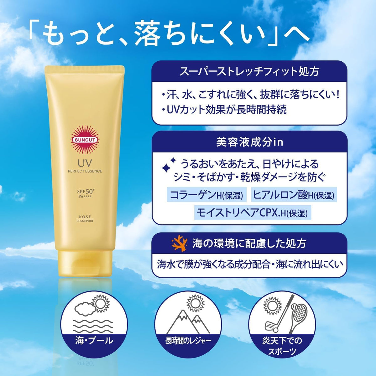 Suncut Perfect UV Essence N Sunscreen SPF50+ PA++++, Super Water-Proof Fragrance-Free Gel for Face and Body, 120 g Tube