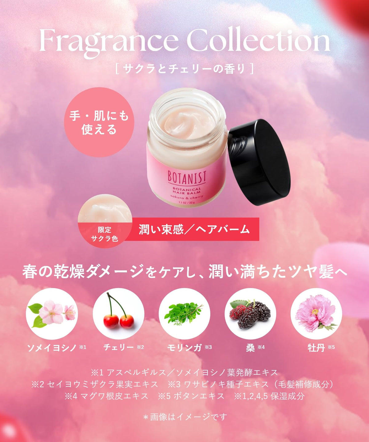 BOTANIST Botanical Hair Balm Sakura and Cherry 32 g, Limited Spring Edition Moisturizing Balm for Hair, Hands and Skin