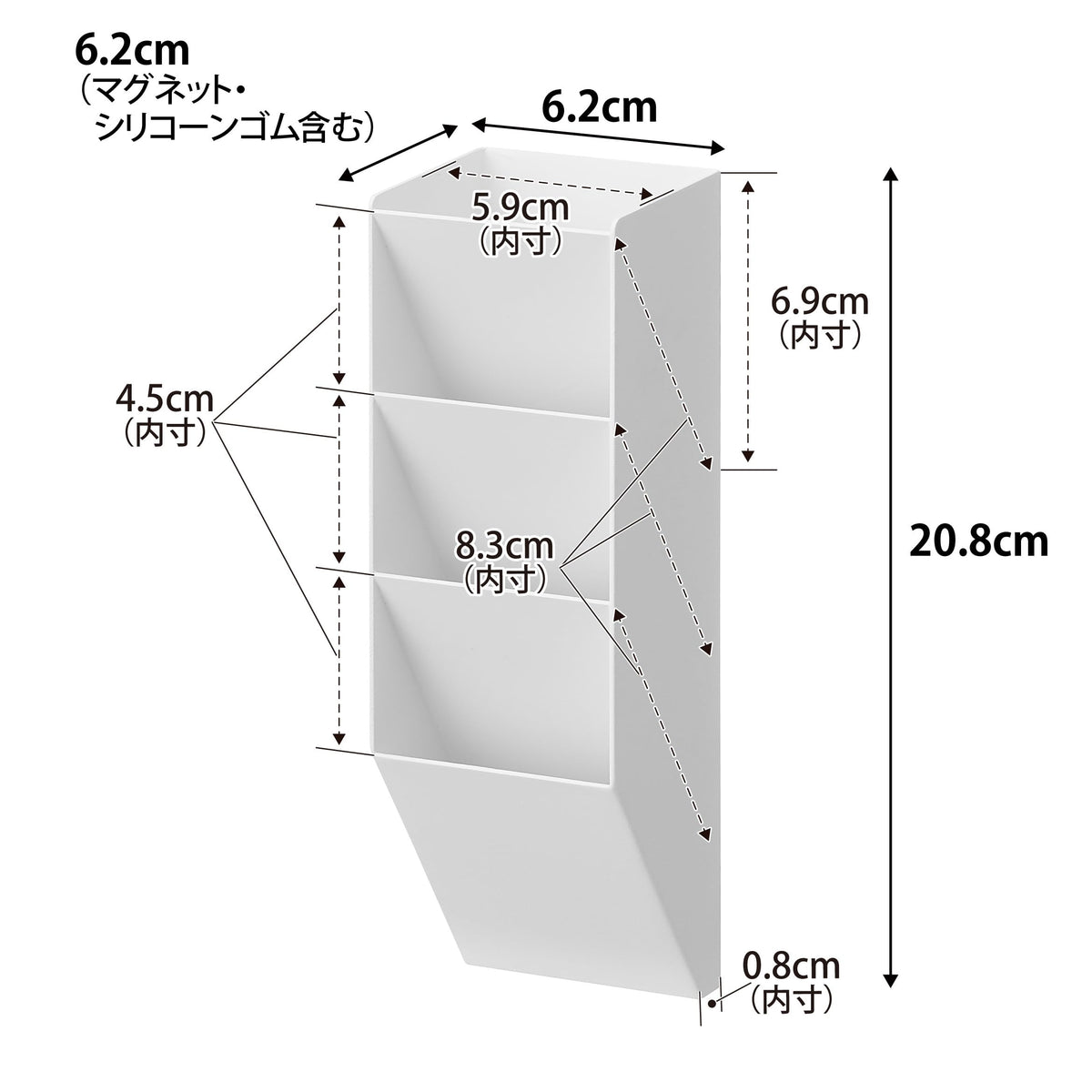 Yamazaki Tower Magnetic Pen Stand, Three-Tier Steel Pen Holder for Steel Walls and Panels, 62 x 62 x 208 mm and 495 g, Holds 500 g, Black or White