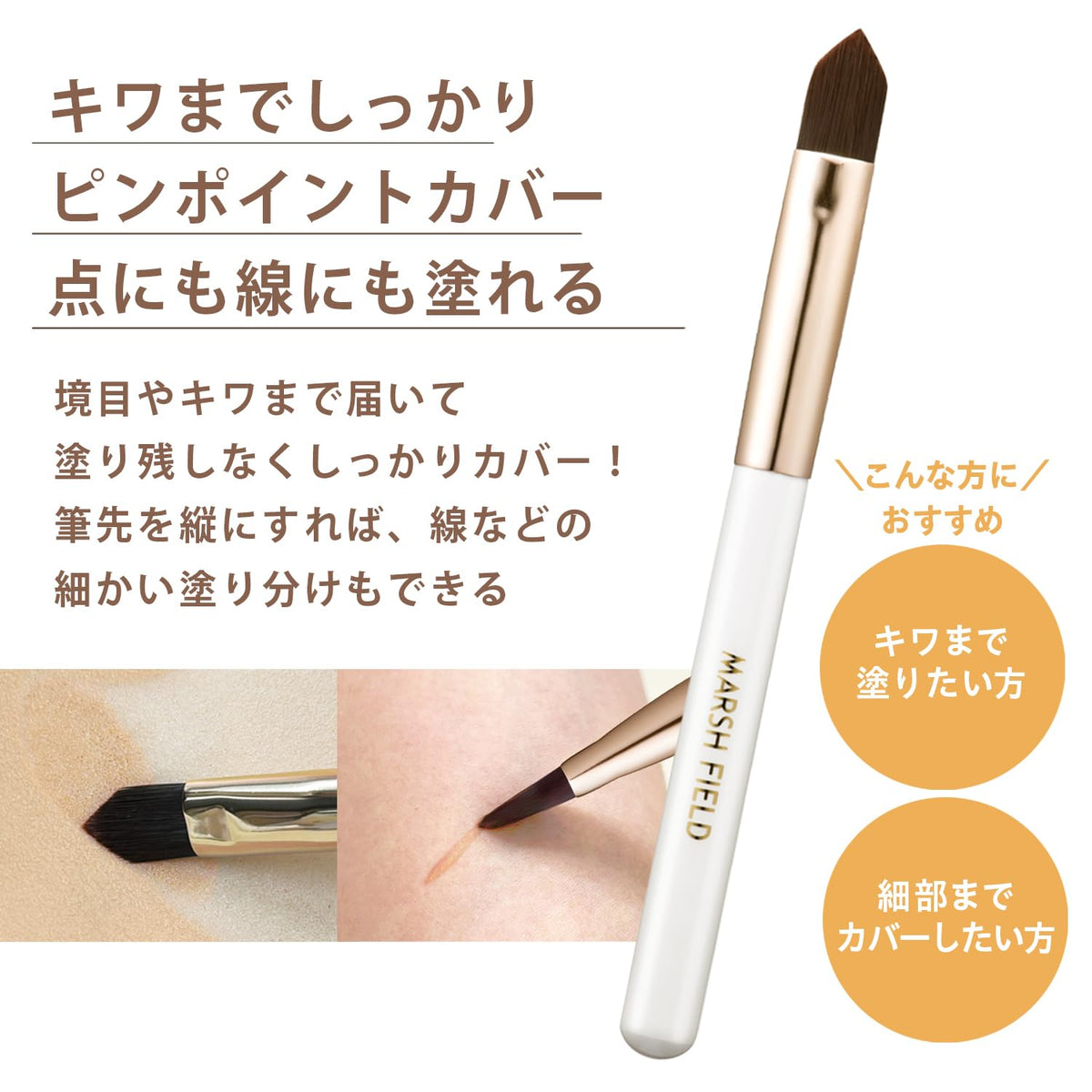 Marshfield Concealer Brush F, Pointed Flat Synthetic Brush for Dark Circles, Spots and Edges of Brows and Eyes, White and Gold