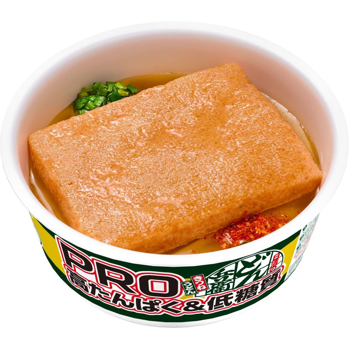 High-Protein Low-Carb Kitsune Udon Instant Cup Noodles, 12 Cups of 86 g, with Fried Tofu, 16.3 g Protein per Cup