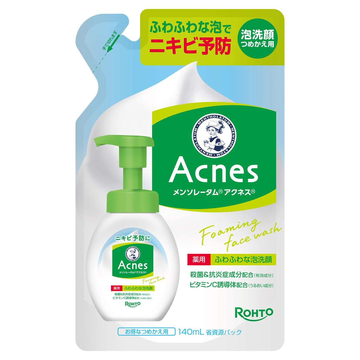 ROHTO Acnes Medicated Foaming Face Wash Refill 140mL