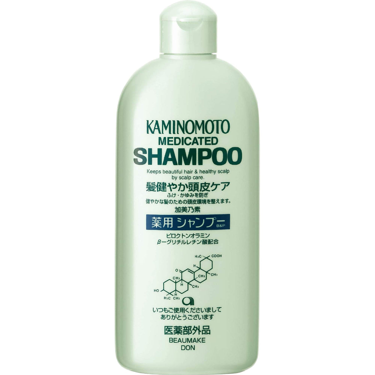 Kaminomoto Medicated Shampoo B&P 300 mL, Quasi-Drug Dandruff and Itch Scalp Shampoo with Piroctone Olamine and Beta-Glycyrrhetinic Acid, Herbal Green Scent