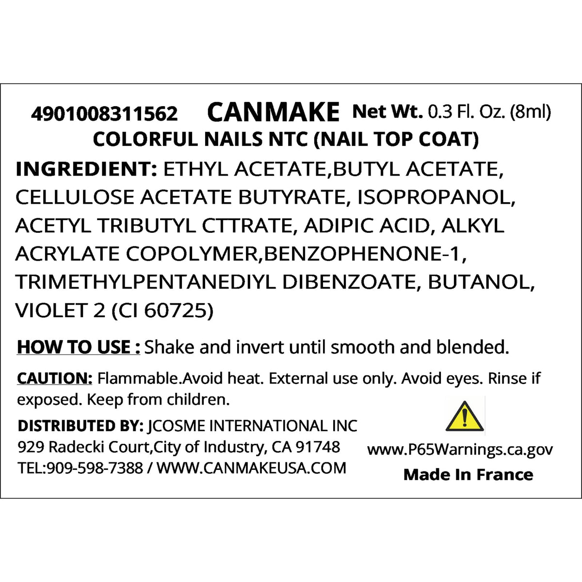 Canmake Colorful Nails Top Coat, Quick-Dry Glossy Clear Top Coat that Keeps Fresh-Painted Shine, 8 mL