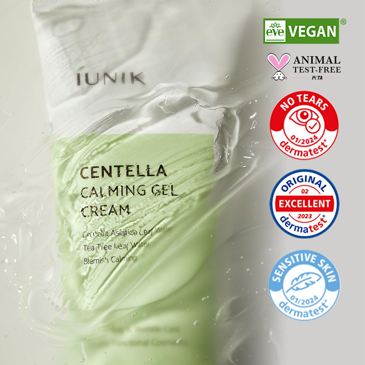 iUNIK Centella Calming Gel Cream, Lightweight Soothing Gel Moisturiser with 68.5% Centella Leaf Water for Oily and Sensitive Skin, 60 mL