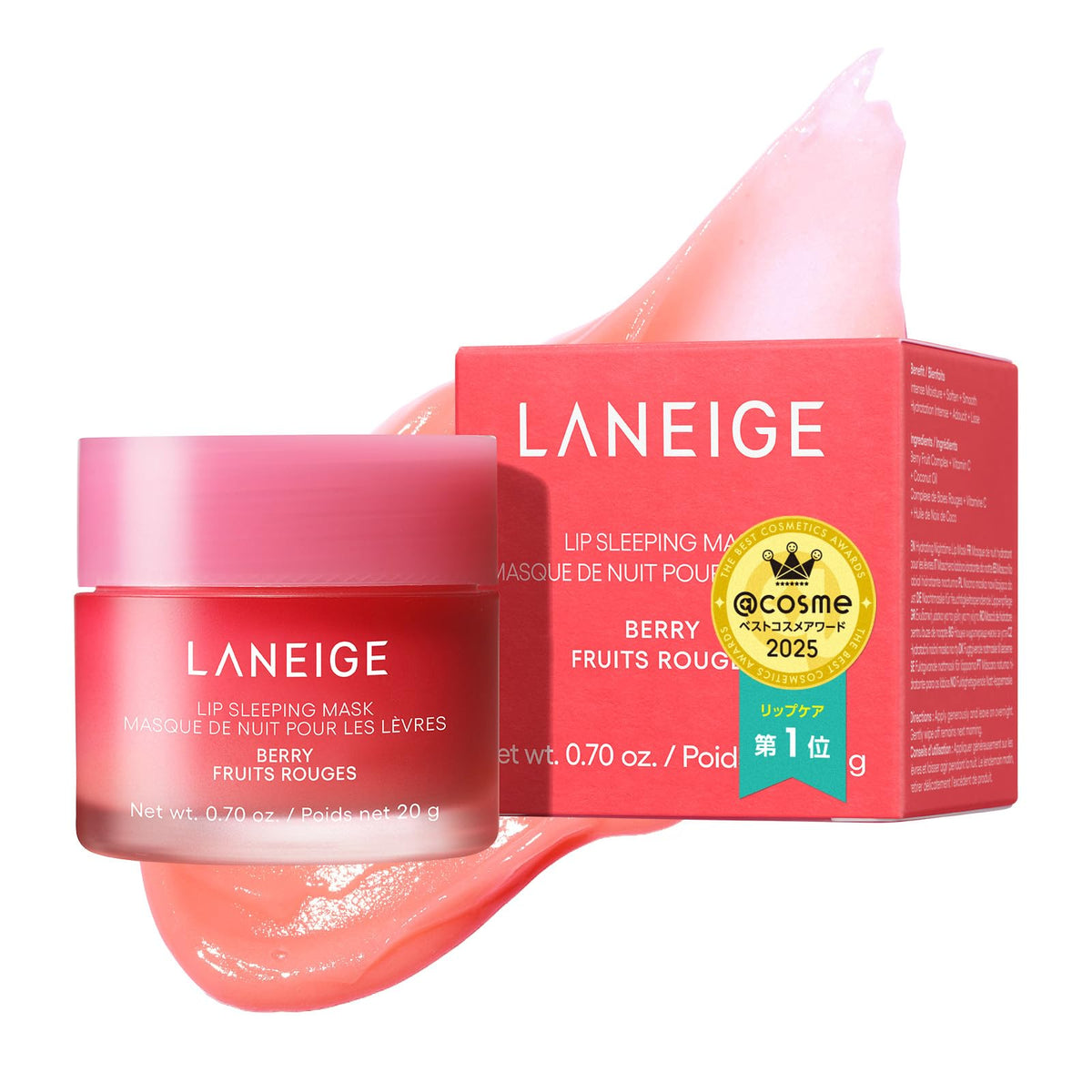 LANEIGE Lip Sleeping Mask EX Berry, Overnight Lip Care Balm Mask with Berry Fruit Complex and Vitamin C, 20 g