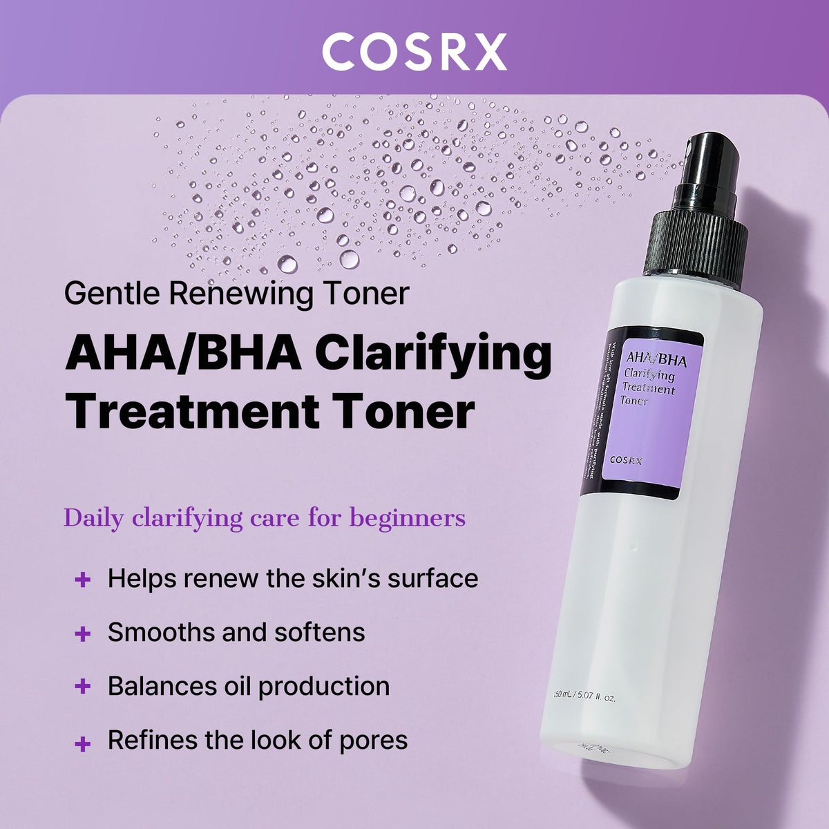 COSRX AHA/BHA Clarifying Treatment Toner, Gentle Renewing Mist Toner with Glycolic Acid and Betaine Salicylate, 150 mL
