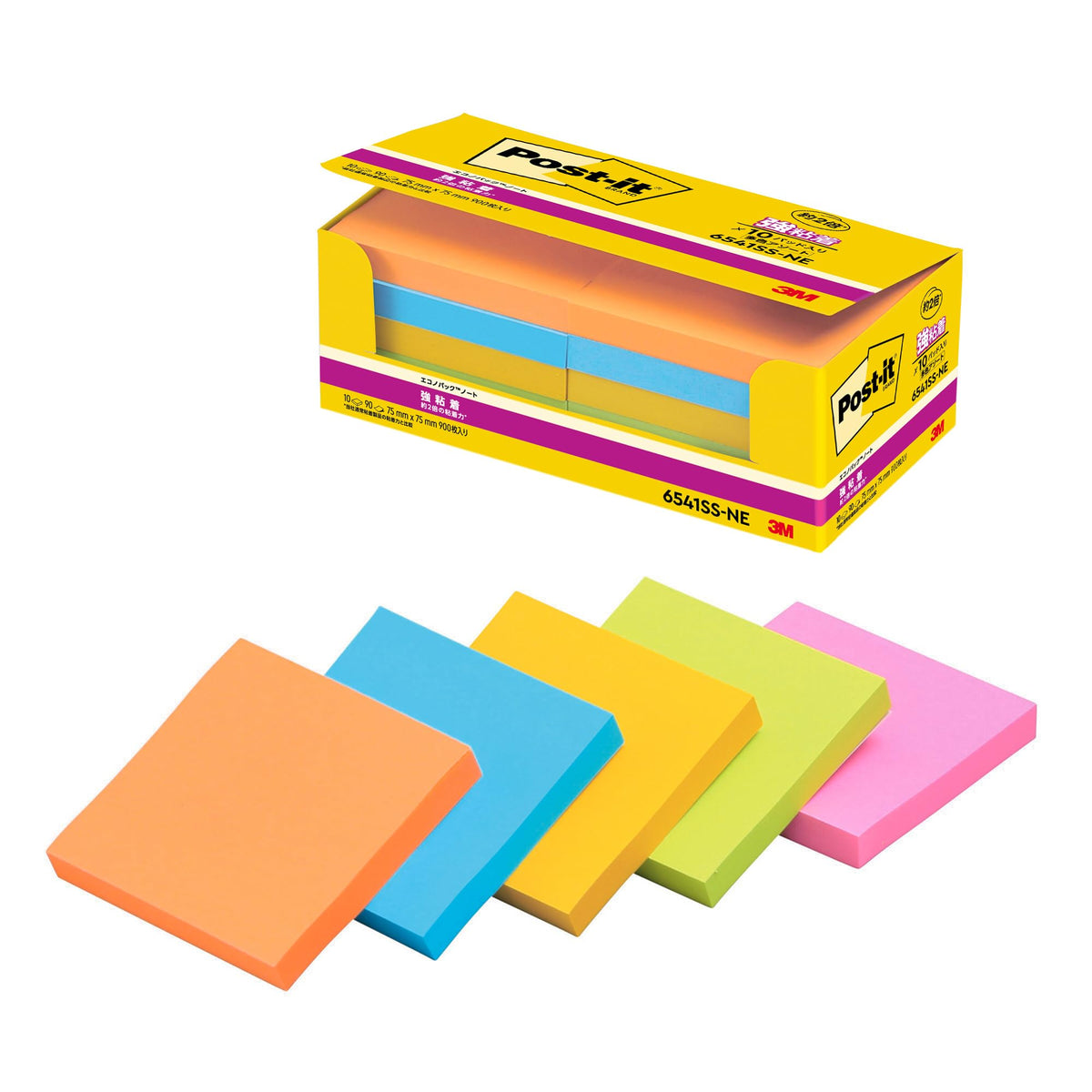 3M Post-it Strong Adhesive Sticky Notes 75 x 75 mm, 90 Sheets per Pad, Neon or Pastel Colours, Packs of 5, 6, 10, 20 or 40 Pads