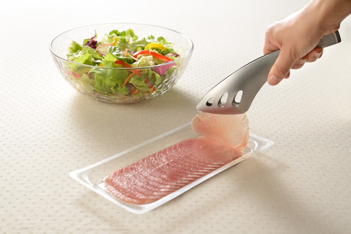 Aux Leye Fingertip Server Tongs, Stainless Steel Serving Tongs for Salad and Rolls, 21 cm, Made in Japan, Silver Without Box or With Gift Box