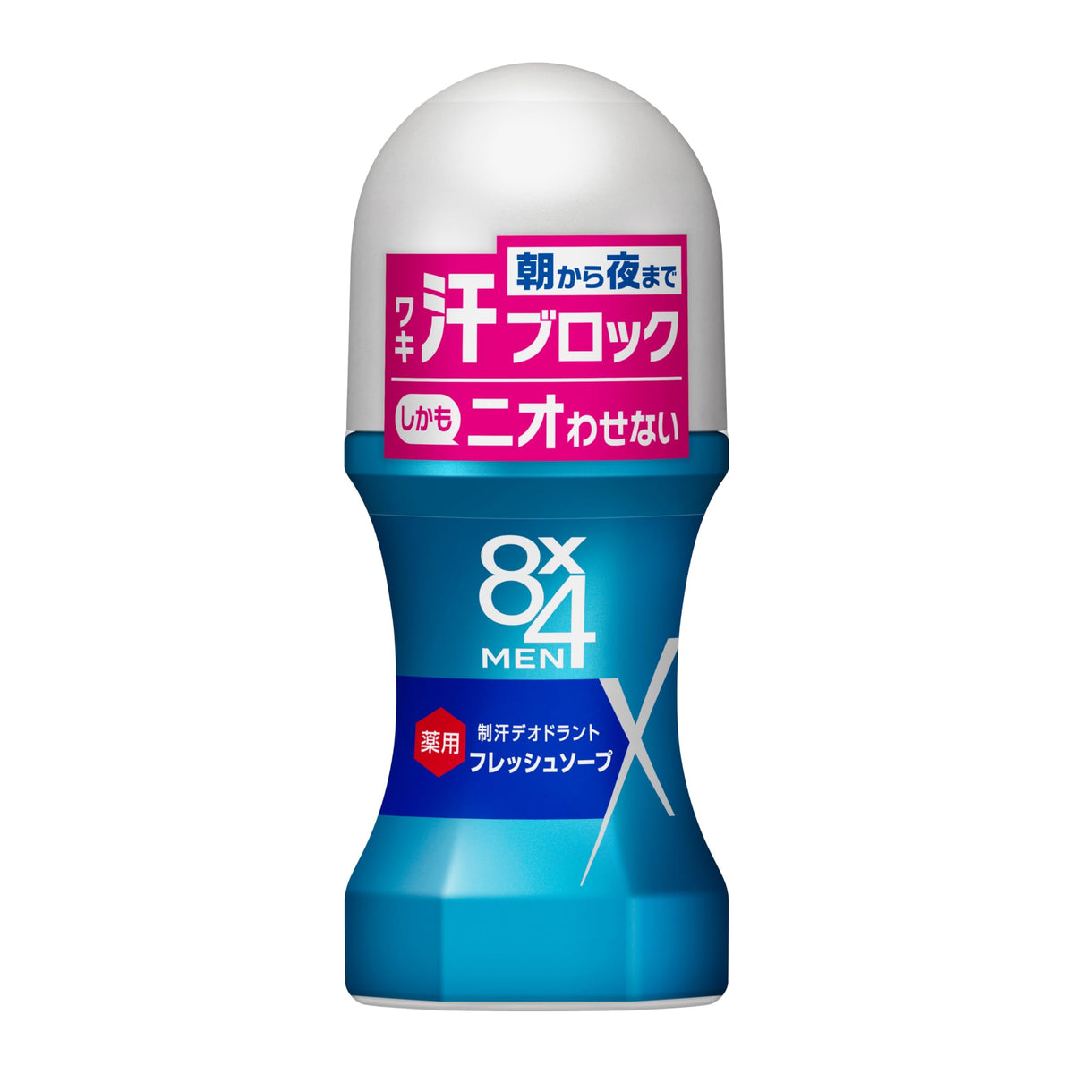 Kao 8x4 Men Medicated Antiperspirant Deodorant Roll-On, Fresh Soap Scent, 60 mL