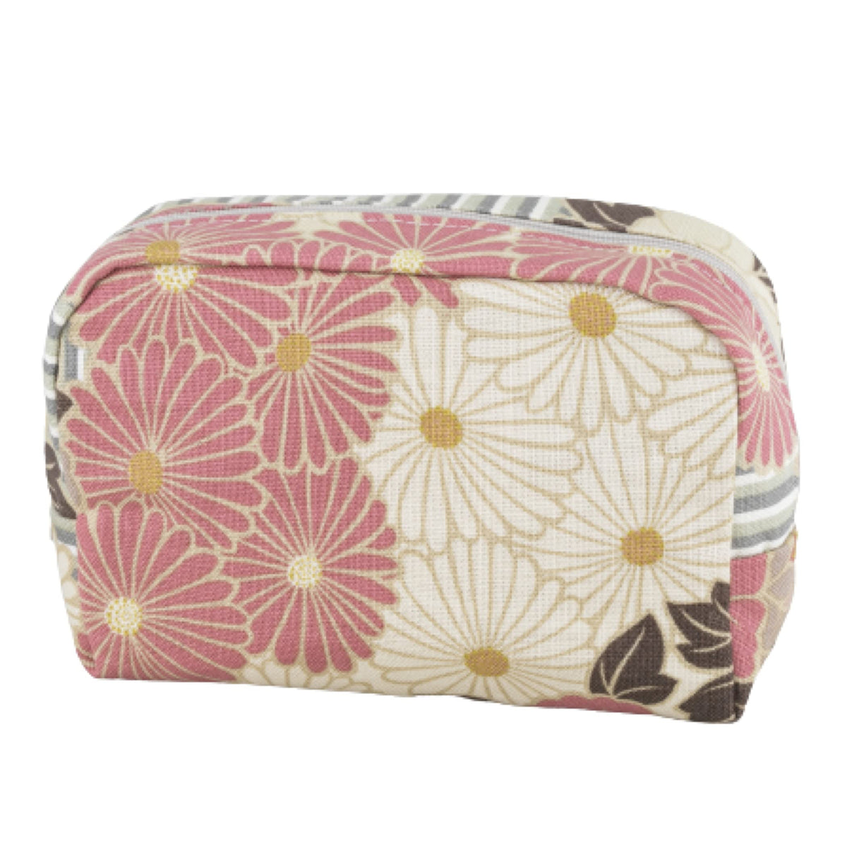 Noren Retro Flower Box Pouch, Japanese Pattern Makeup Pouch with Gusset, 100% Cotton, Made in Japan