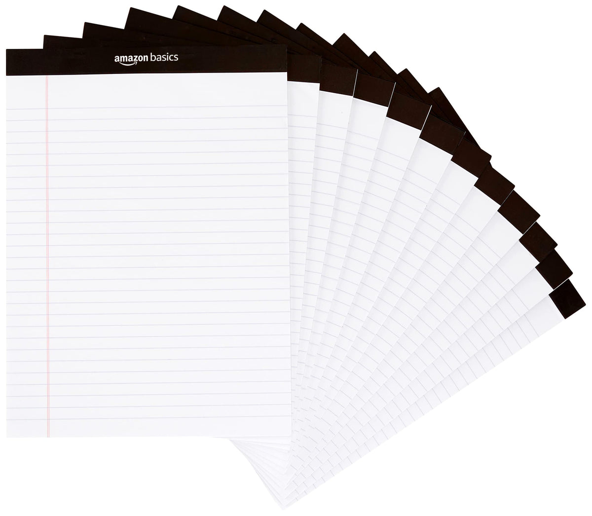 Amazon Basics Writing Pads, Set of 12 Pads of 50 Sheets, Narrow-Ruled 13 x 20 cm or Wide-Ruled Legal 30 x 22 cm, Yellow or White