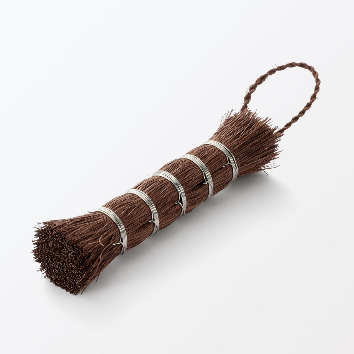 MUJI Palm Bar Scrubbing Brush, Natural Palm Fibre Bound with Stainless Steel Wire for Pots and Steamers, 13 cm Large or 10 cm Small