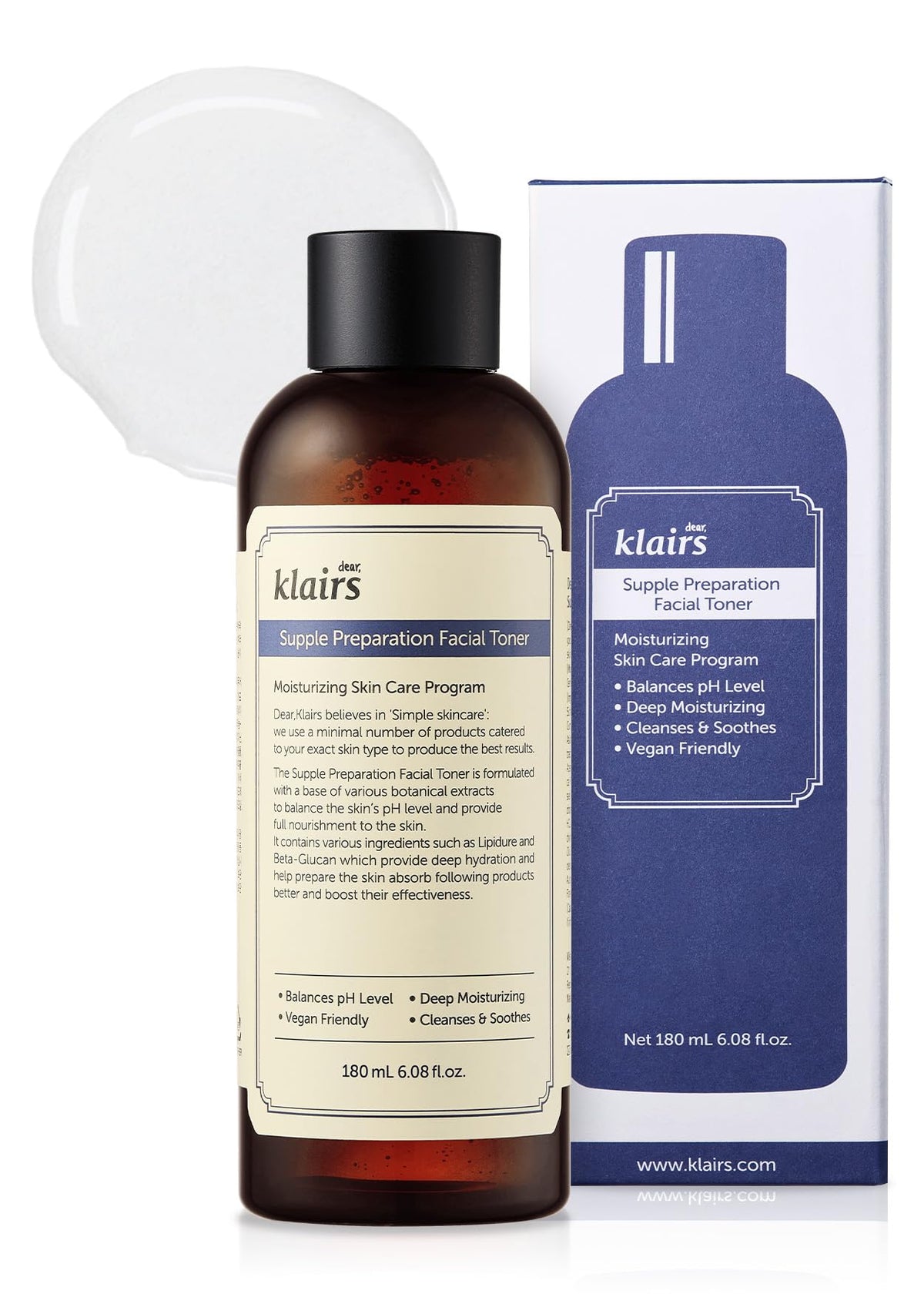 Klairs Supple Preparation Facial Toner, Hydrating Hyaluronic Acid and CICA Toner for Sensitive Skin, Scented or Unscented, 180 mL