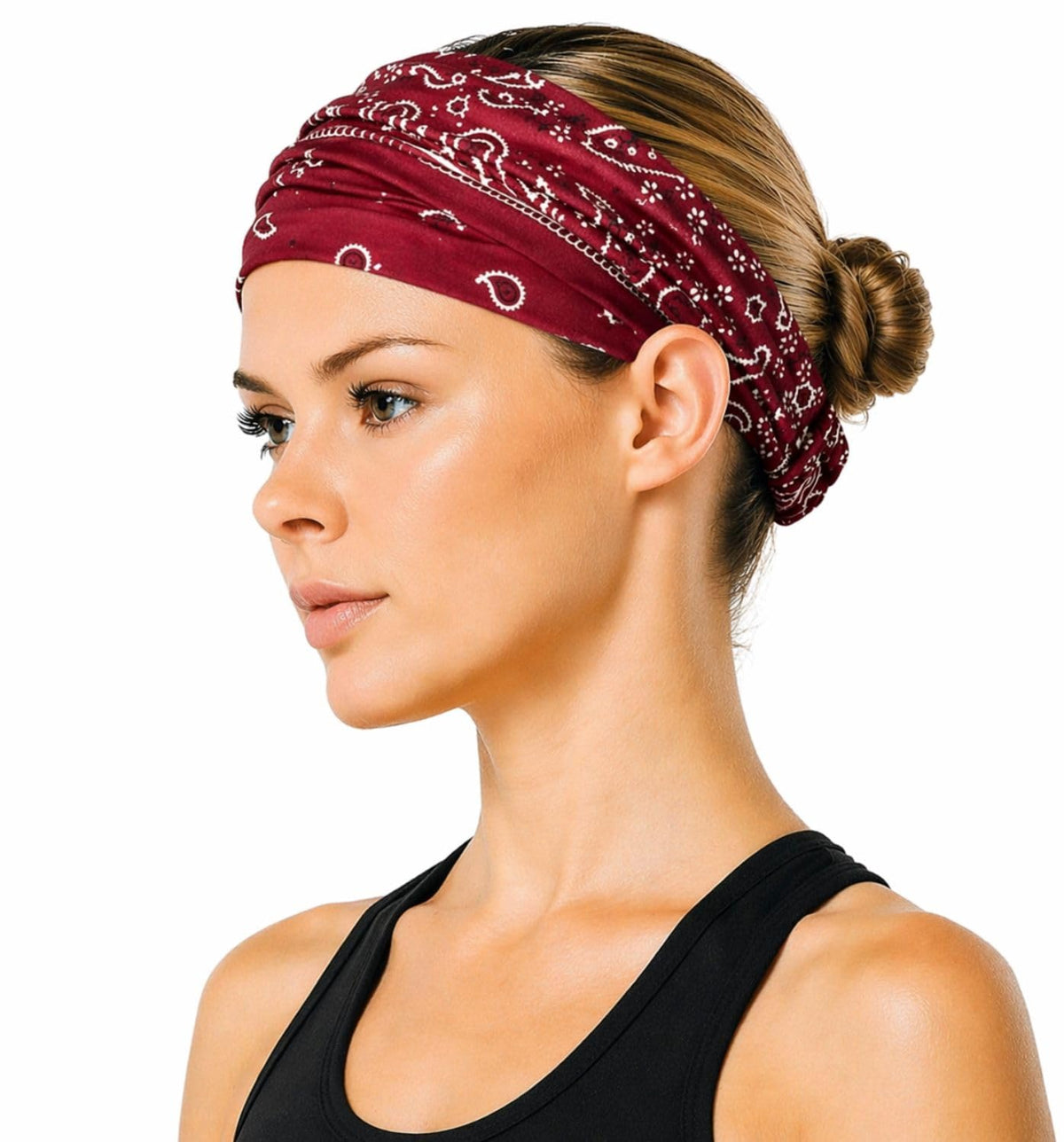 Elastic Bandana Headband for Women and Men, Wide Stretch Head Wrap in 15 Colors and Prints, One Size
