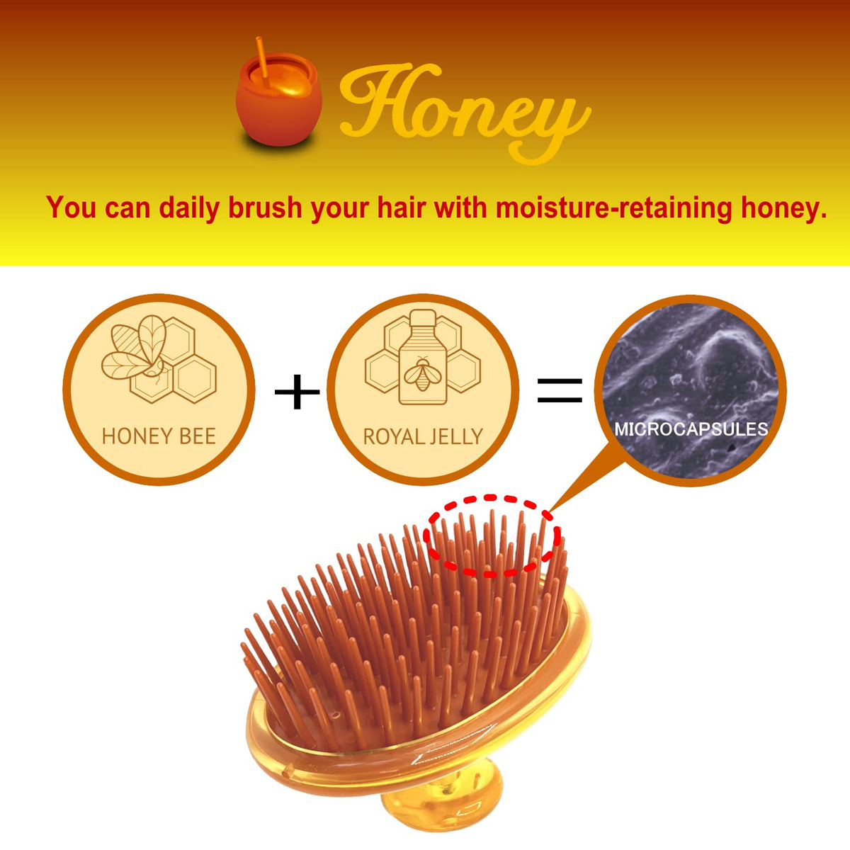 VESS Honey Shampoo Brush with Honey and Royal Jelly Microcapsules, Daily Scalp Care Massage Brush for Women and Men, Made in Japan