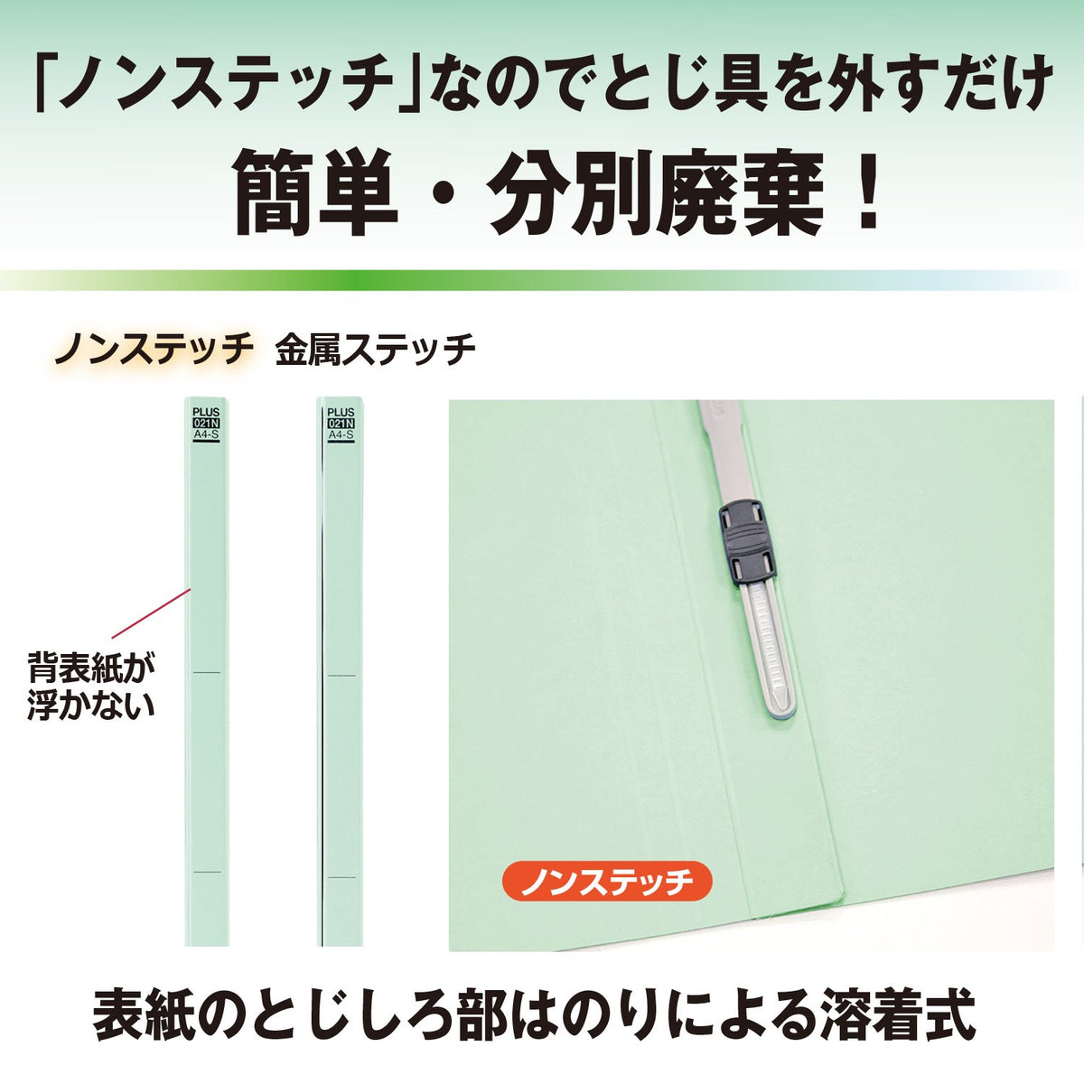 PLUS Flat File A4-S No.025NP, Non-Stitch Paper File with Plastic Fastener for About 180 Sheets, 230 x 18 x 307 mm, 2-Hole 80 mm Pitch, 5 Colours Pack of 5 or 4 Sets