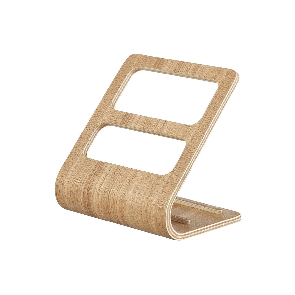 Yamazaki Rin Wooden Remote Control Rack, Curved Natural Wood Rack that Stands Long Remote Controls Steadily and Props a Phone, 15 x 12 x 15.5 cm and 150 g, Brown or Natural
