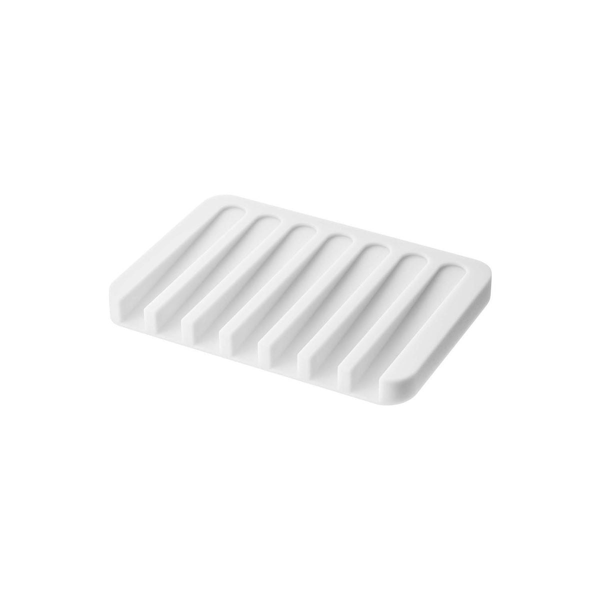 Yamazaki Flow Silicone Soap Tray, Silicone Soap Tray With Slanted Slits That Let Water Run Off So the Soap Drains, 50 g, Heat Safe to 200 C, 11.5 x 8 x 1 cm and 50 g, White or Black