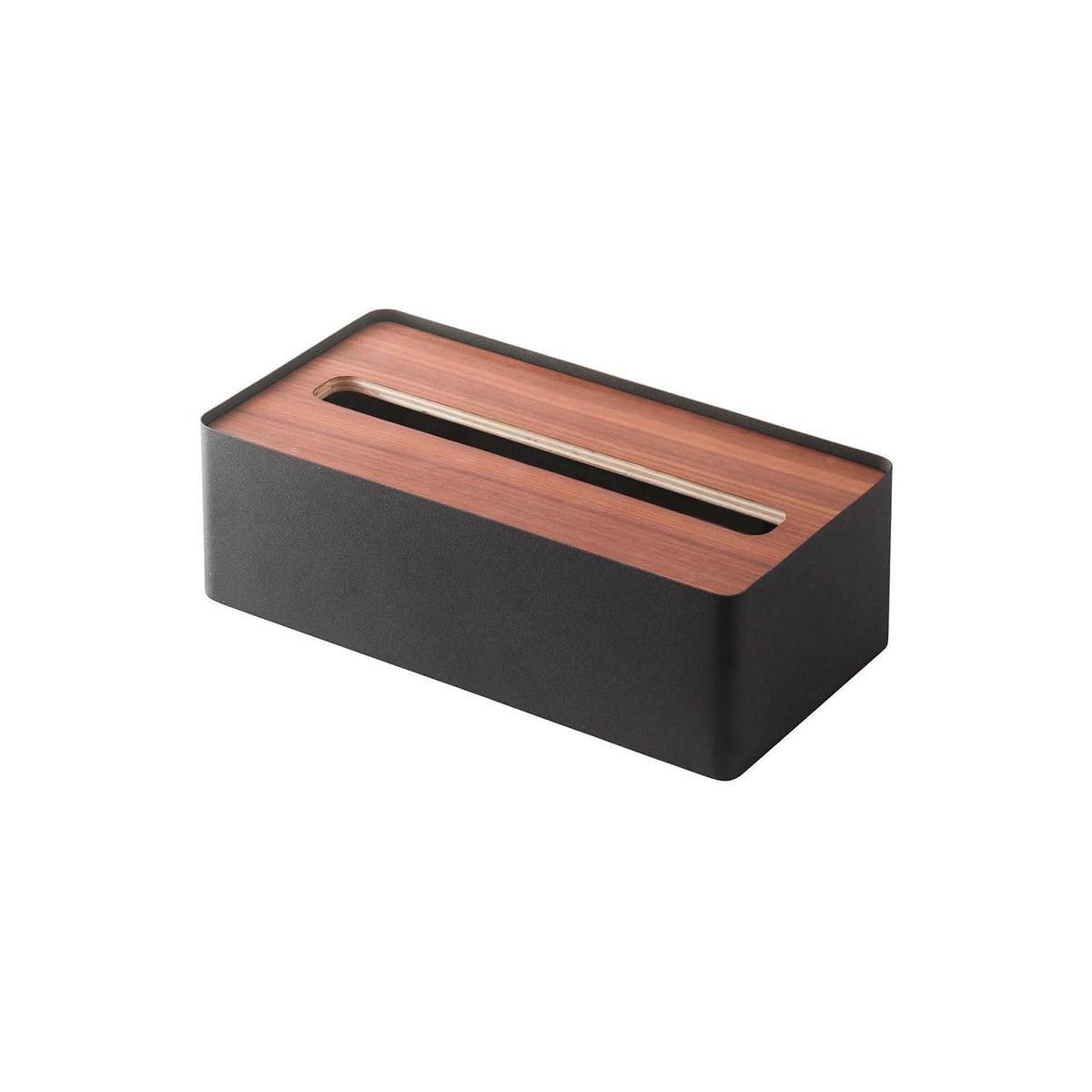 Yamazaki Rin Lidded Tissue Case, Large, Wide Steel Case with a Wood Lid for a Tissue Box or Paper Towels up to 7 cm High, 26 x 13 x 8.2 cm and 610 g, Brown or Natural