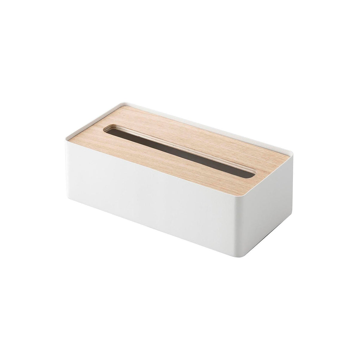 Yamazaki Rin Lidded Tissue Case, Large, Wide Steel Case with a Wood Lid for a Tissue Box or Paper Towels up to 7 cm High, 26 x 13 x 8.2 cm and 610 g, Brown or Natural
