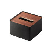 Yamazaki Rin Lidded Tissue Case, Small, Compact Steel Case with a Wood Lid for a Small Tissue Box or Paper Towels, 13 x 13 x 8.2 cm and 380 g, Brown or Natural