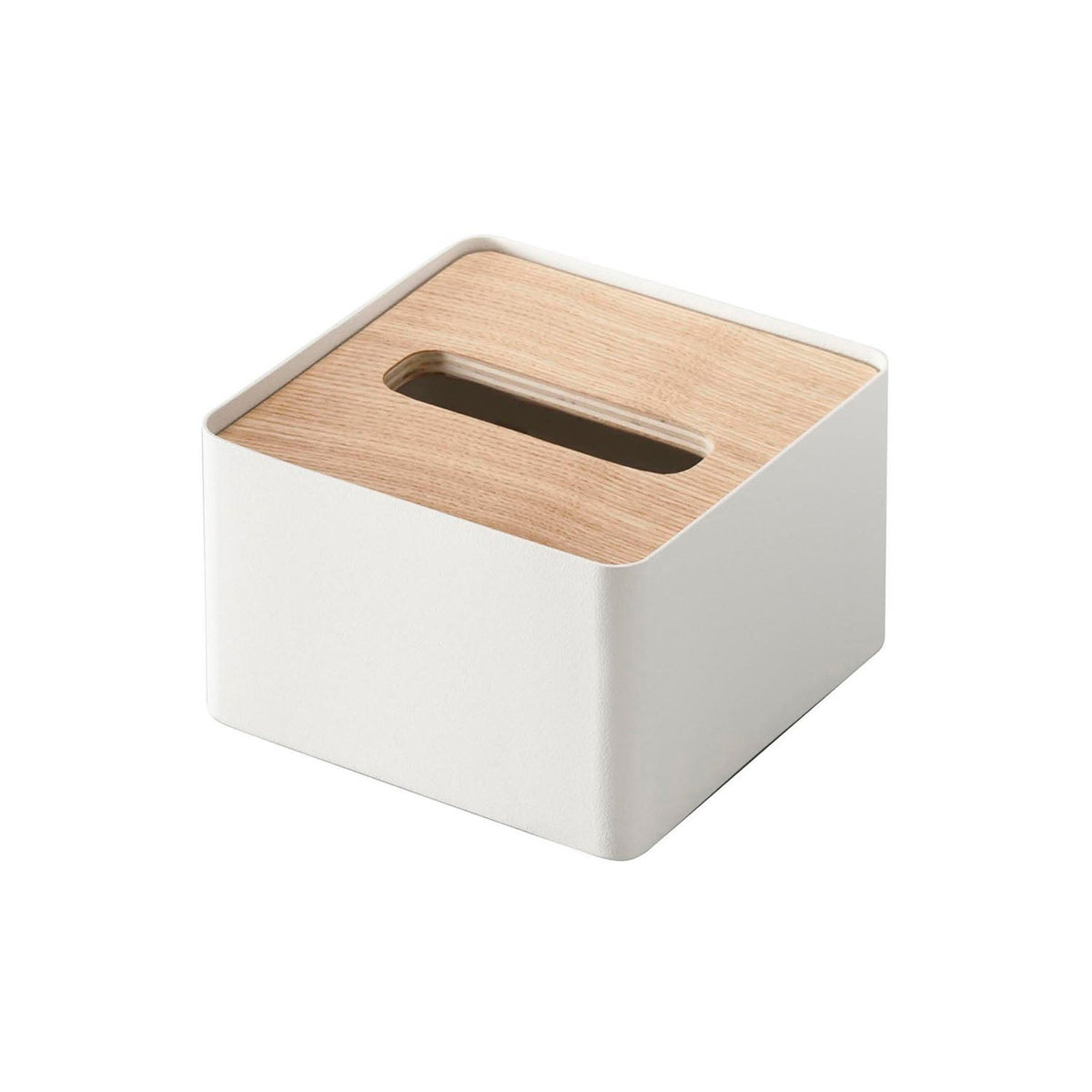 Yamazaki Rin Lidded Tissue Case, Small, Compact Steel Case with a Wood Lid for a Small Tissue Box or Paper Towels, 13 x 13 x 8.2 cm and 380 g, Brown or Natural
