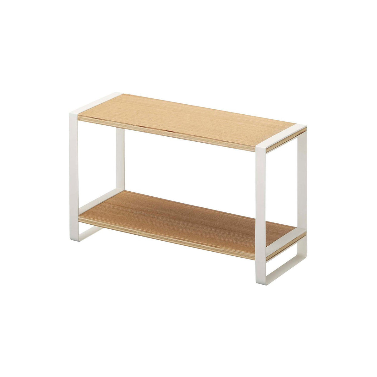 Yamazaki Tosca Compact Two-Tier Kitchen Rack, Compact Two-Tier Steel and Wood Rack for Kitchen Seasonings, 2 kg per Shelf, 33 x 12 x 19 cm and 820 g, White