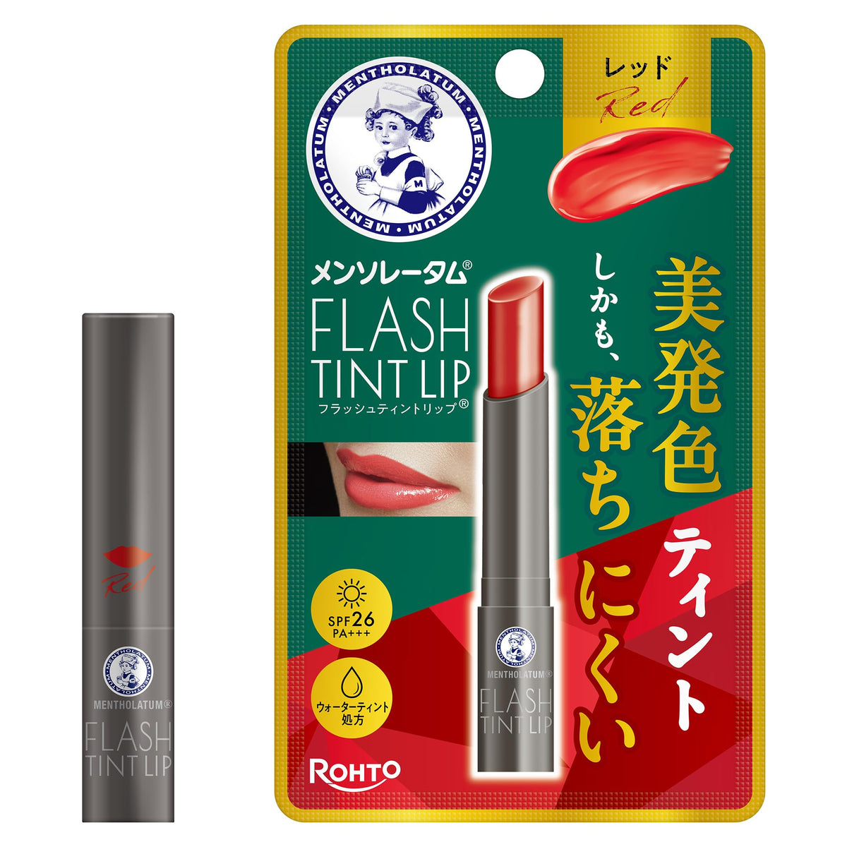 Mentholatum Flash Tint Lip, Water-Tint Tinted Lip Balm with 6 Oils, Fragrance-Free, SPF26 PA+++, 2 g in 5 Shades
