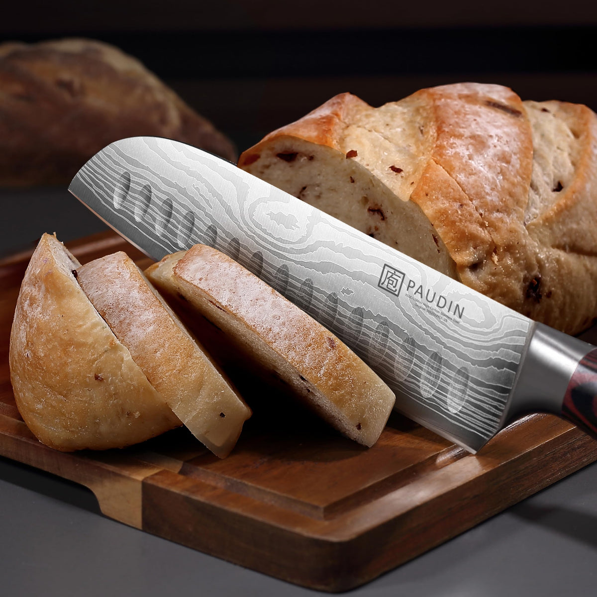 PAUDIN Santoku Knife 170 mm with Sheath, 5Cr15Mov Stainless, Laminated Wood Handle