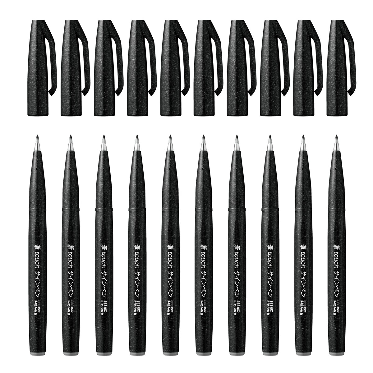 Pentel Brush Sign Pen SES15C, Brush-Touch Fibre-Tip Pens, Fine Point, Pack of 10 in One Colour, Pink, Green, Grey Blue, Orange, Pale Pink, Brown, Burgundy, Grey, Violet, Black or Light Green