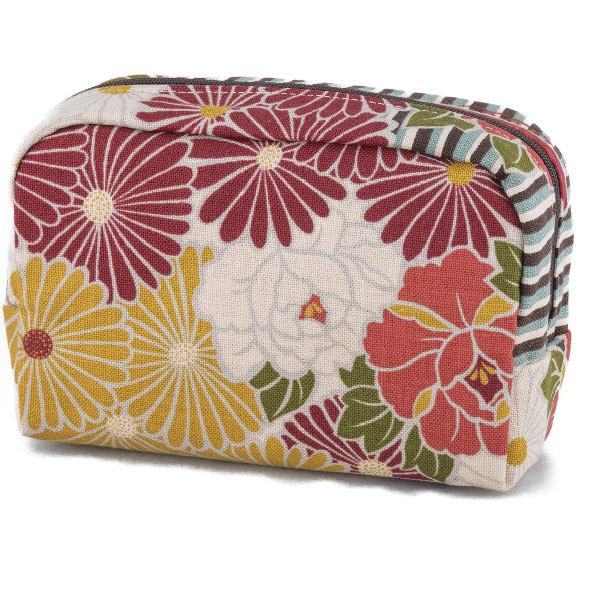 Noren Retro Flower Box Pouch, Japanese Pattern Makeup Pouch with Gusset, 100% Cotton, Made in Japan