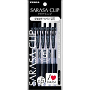 ZEBRA Sarasa Clip Gel Ballpoint Pen 0.5 mm, Retractable with Binder Clip and Rubber Grip, Water-Based Pigment Ink, 141 mm and 10.9 g, Black or Red, Packs of 5, 10 or 50