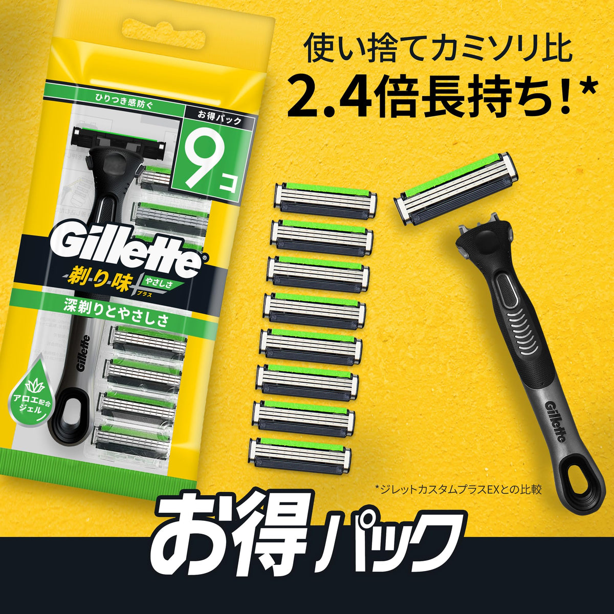 Gillette Sorimi Plus Replaceable-Blade Razor with 9 Replacement Blades, Men's Razor with Swivel Head, Coated Blades and Aloe Lubricating Gel