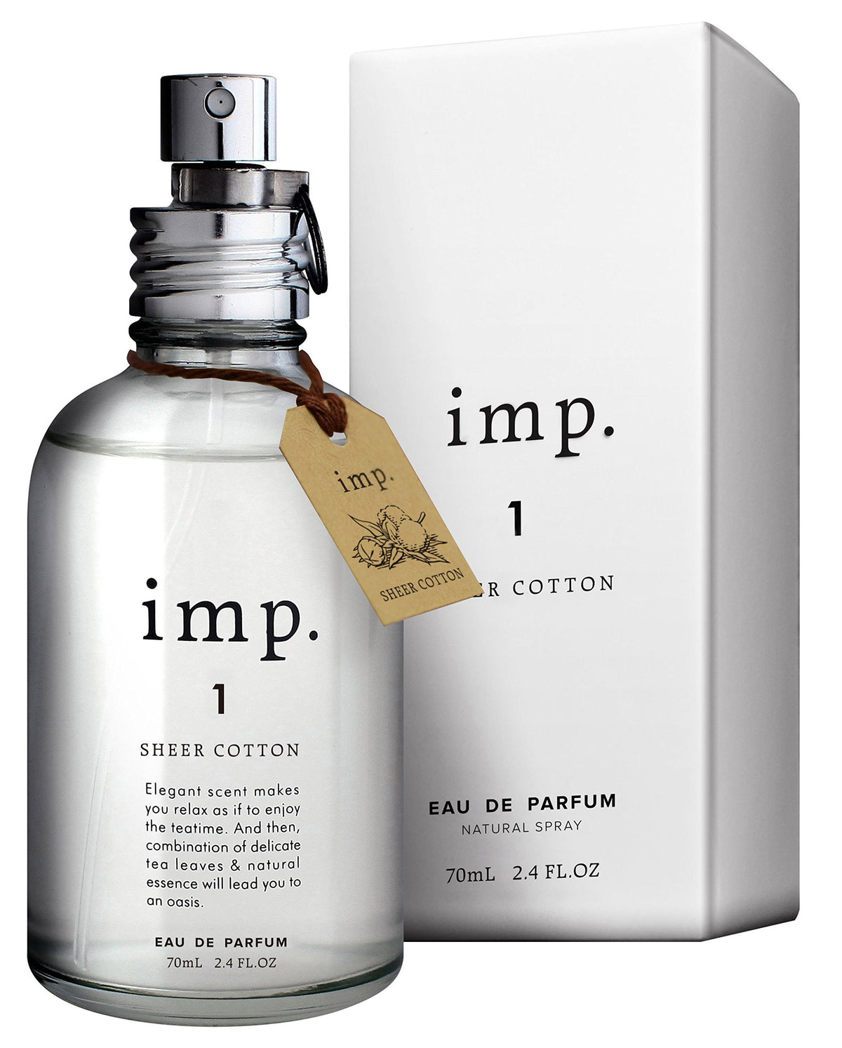imp. 1 Sheer Cotton Eau de Parfum, Citrus Floral Woody Fragrance with Natural Essential Oils, Spray, 70 mL