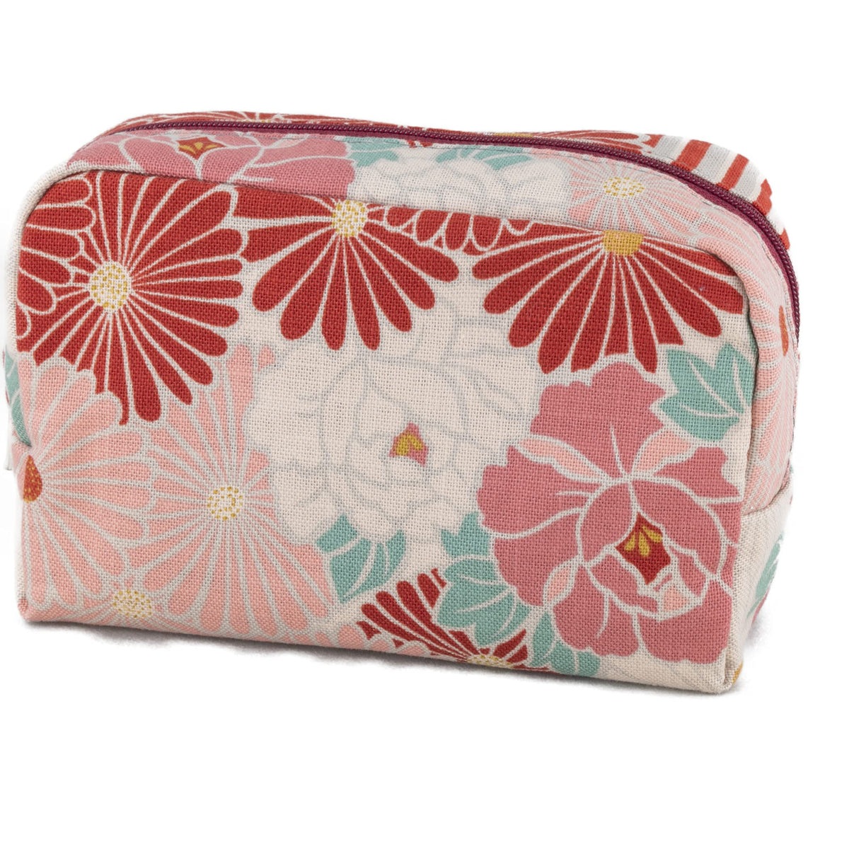 Noren Retro Flower Box Pouch, Japanese Pattern Makeup Pouch with Gusset, 100% Cotton, Made in Japan