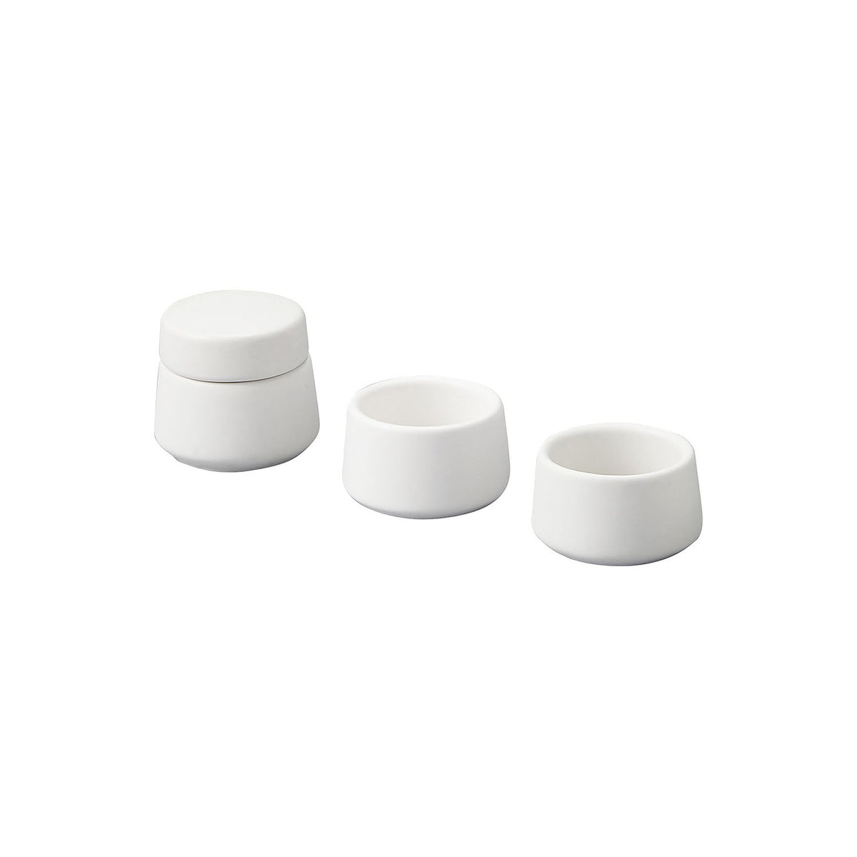 Yamazaki Tower Shrine Items Set of 3, Set of Three Plain Ceramic Shrine Items, One Lidded Water Cup and Two Plates for Rice and Salt, Suits Traditional and Modern Home Shrines, 5 x 5 x 4.5 cm and 5 x 5 x 3 cm each and 185 g, White