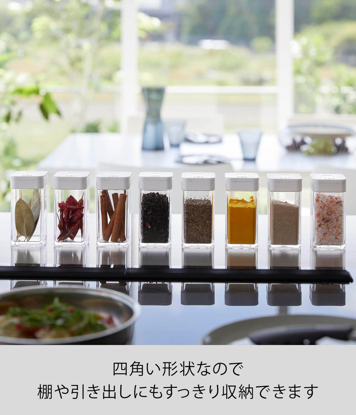 Yamazaki Tower Slide Spice Bottle L, 120 ml Acrylic Seasoning Container with One-Hand Slide Lid, 4.8 x 4.8 x 10 cm and 90 g, Plain or Magnetic, White or Black
