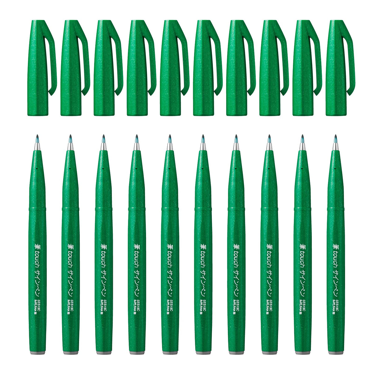 Pentel Brush Sign Pen SES15C, Brush-Touch Fibre-Tip Pens, Fine Point, Pack of 10 in One Colour, Pink, Green, Grey Blue, Orange, Pale Pink, Brown, Burgundy, Grey, Violet, Black or Light Green