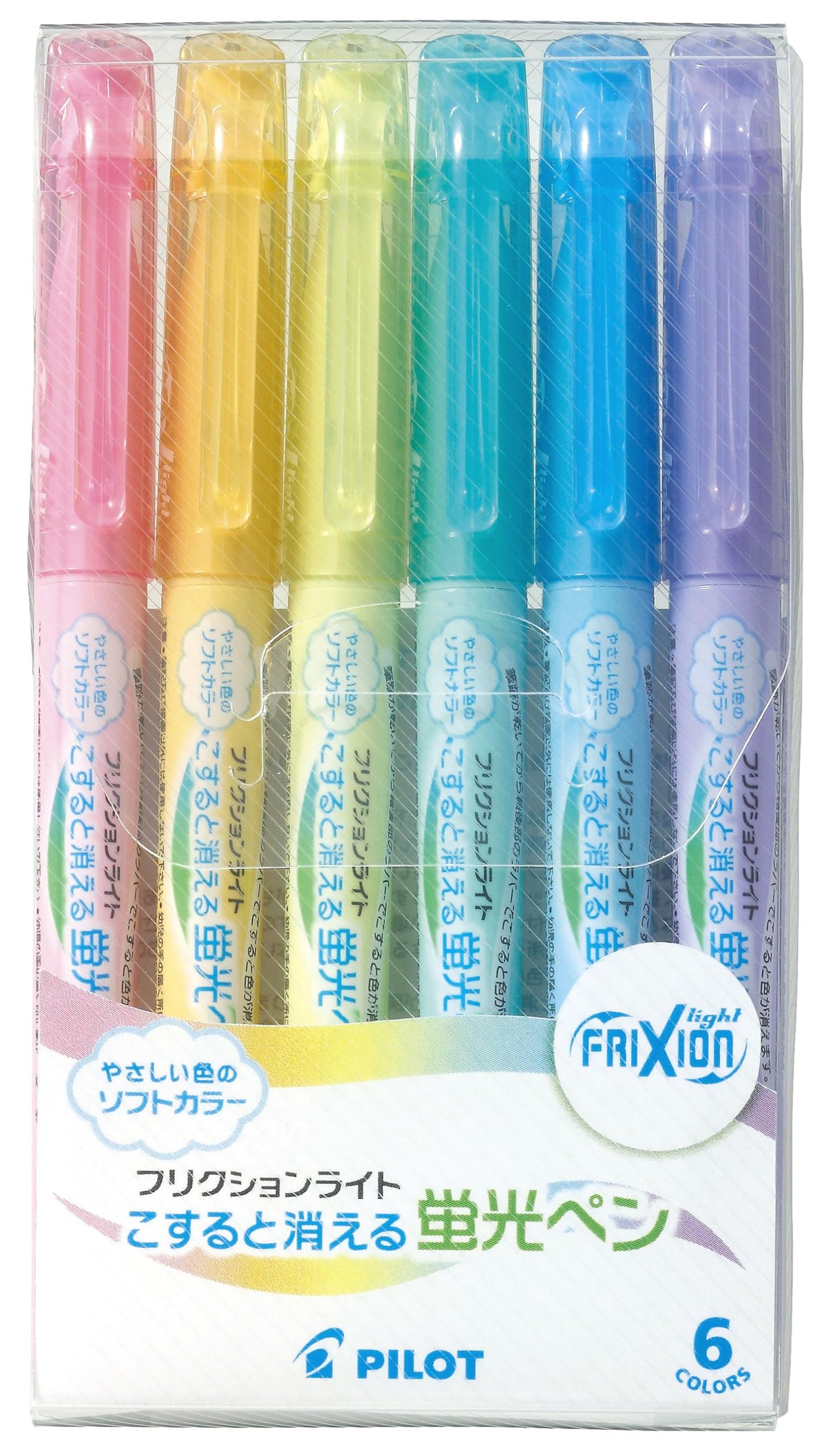 PILOT FriXion Light Erasable Highlighter 3.3 mm Chisel Tip, Set of 6 Colours in Regular, Natural or Soft Colours, Ink Turns Clear When Rubbed